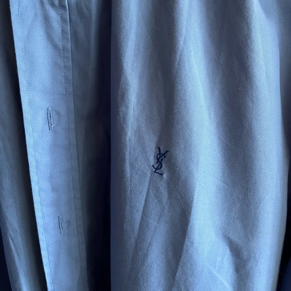 Vintage Men’s YSL French Blue Embroidered Logo Buttondown Shirt - Picture 5 of 5